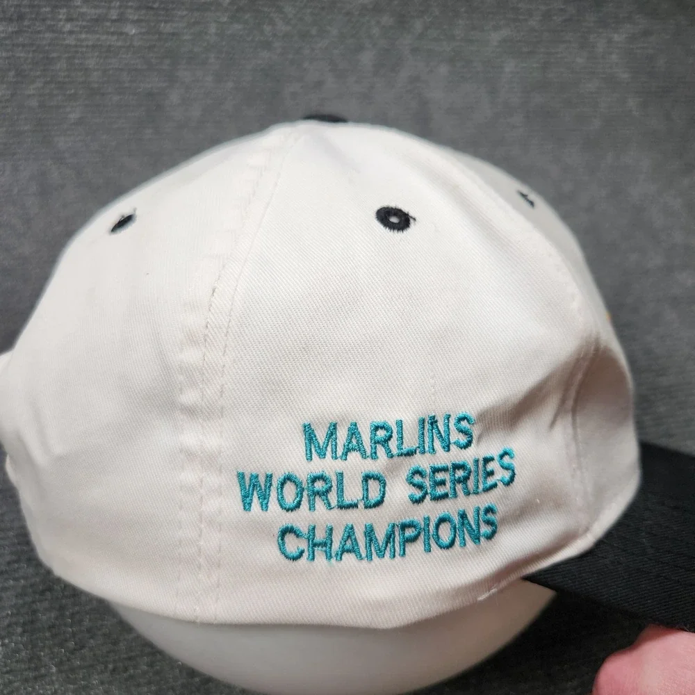 Vintage 1997 World Series Florida Marlins Logo 7 Snapback Hat White Black MLB 90